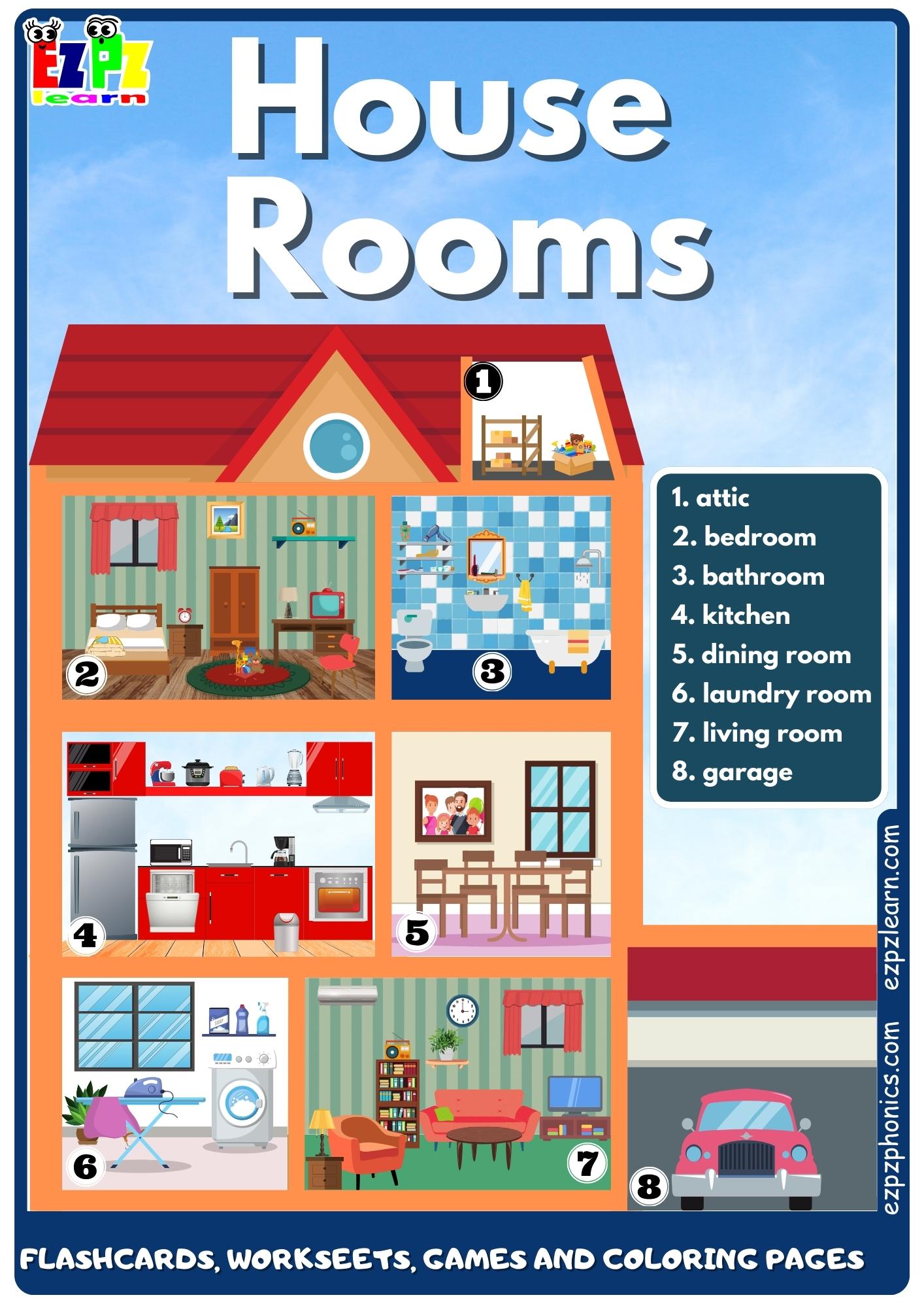 House Rooms Vocabulary Free English Vocabulary Flashcards, Worksheets, Coloring Pages, Games and More for English Language Learners